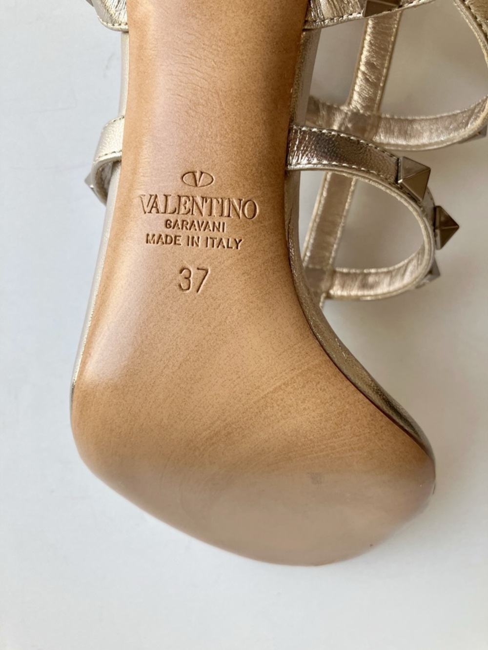 Valentino Gold Rockstud 105 Sandals Size 37 Rose Metallic Strappy Stiletto Heels - Picture 6 of 17